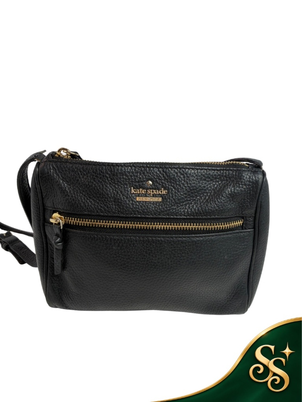 Crossbody Bag Kate Spade Black Pebbled Leather Gold Zip Small